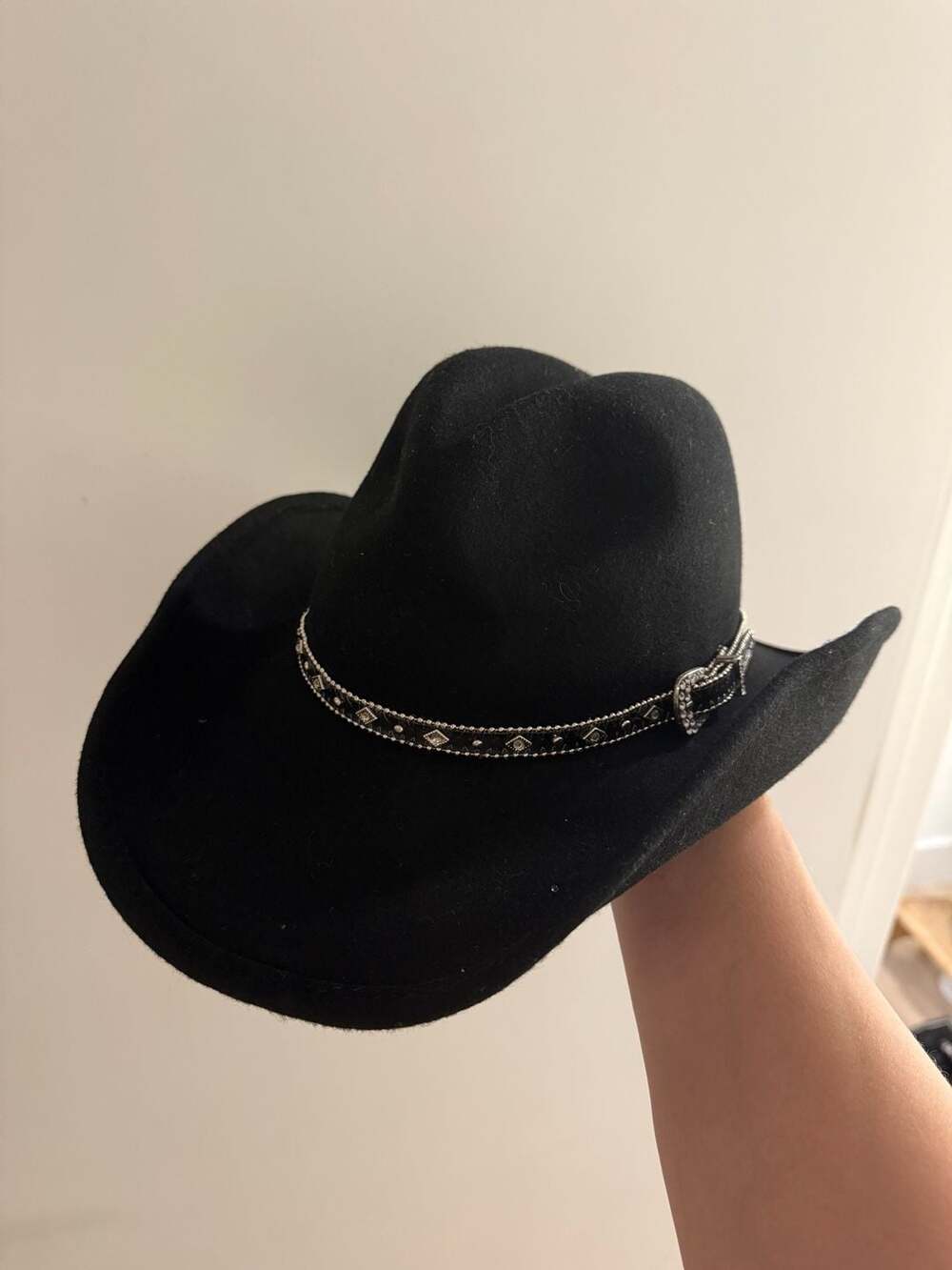 Scala Authentic Hand Made Black Wool Cowboy Hat One Size